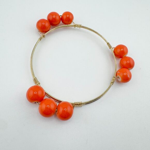 3 Bohemian Wire-Wrapped Beaded Bangle Bracelets Orange Amber Red Stackable Retro - Picture 9 of 12